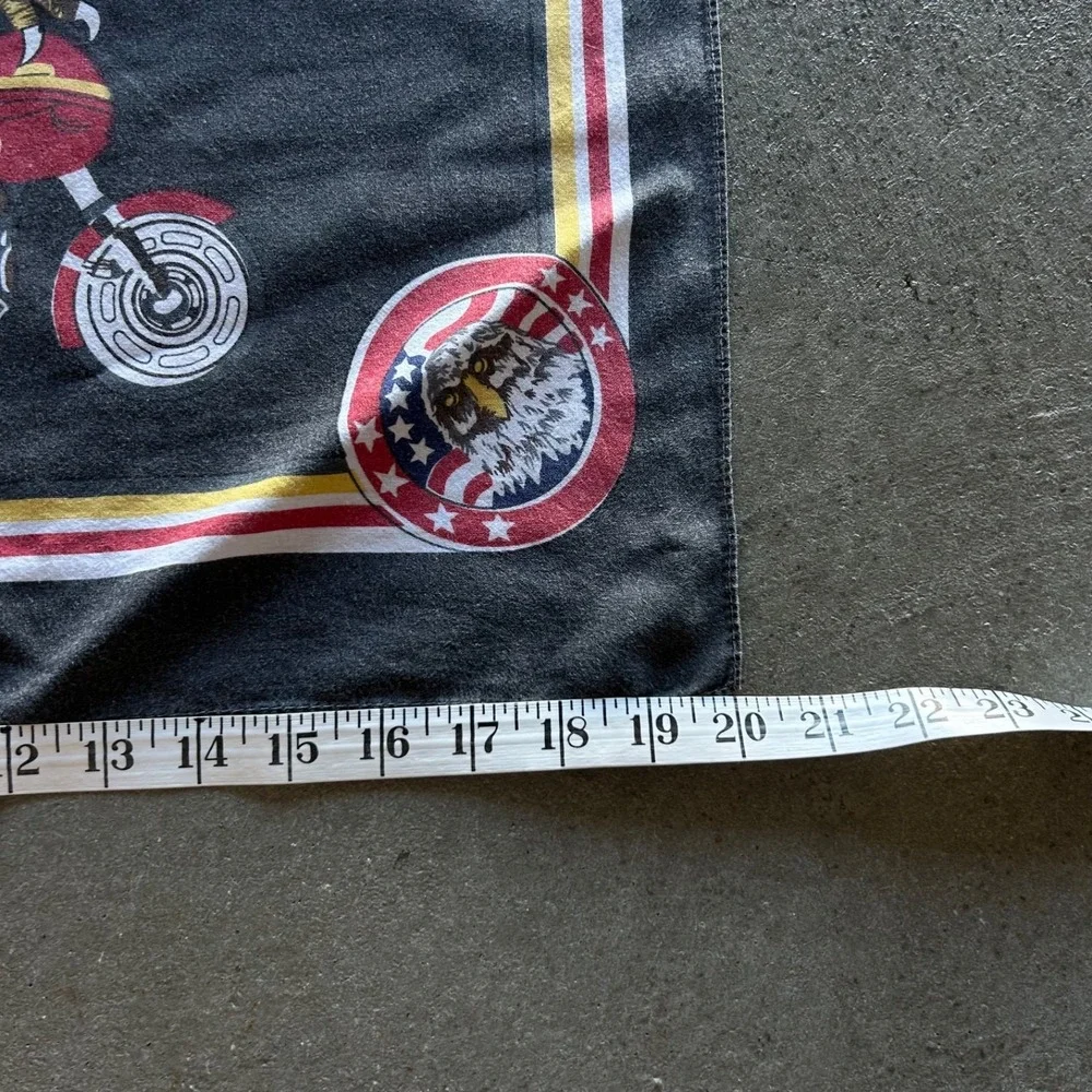 Vintage USA Bandana Adult 20x21 Faded Black Cotton Eagle Shield Biker 80s